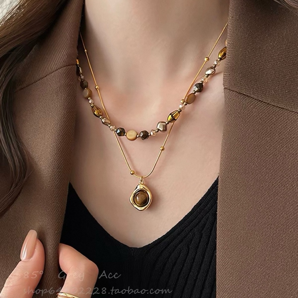 Layered Vintage Tiger’s Eye Natural Stone Necklace